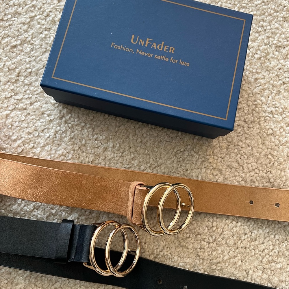 Women's Gold Buckle Belts - Black and Tan